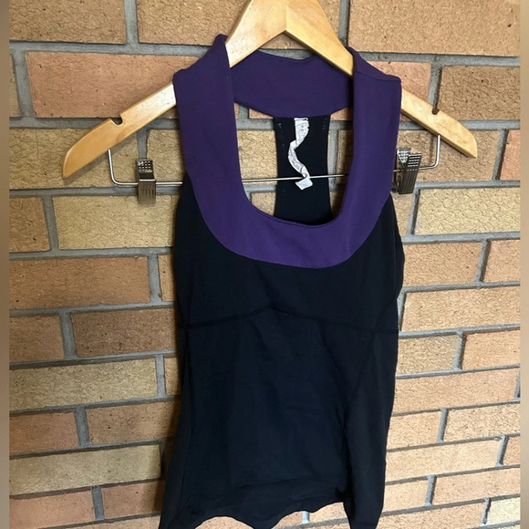Lululemon Thick Strap Scoop Neck Halter Tank Top Black & Purple Size 4 - Picture 1 of 5